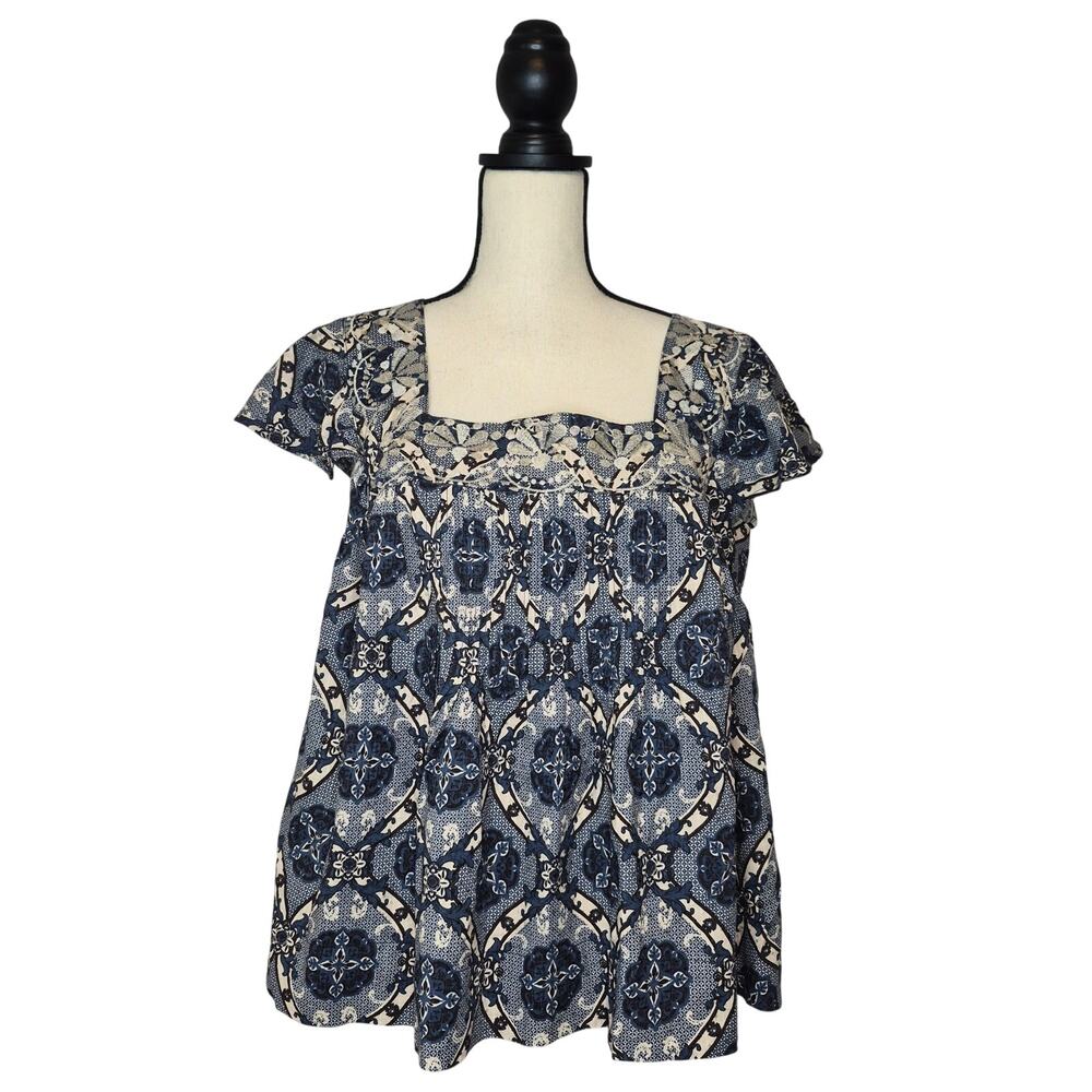 Torrid Festi Pintuck Flutter Sleeve Tank Top Boho Medallion Square Neck Sz L NWT